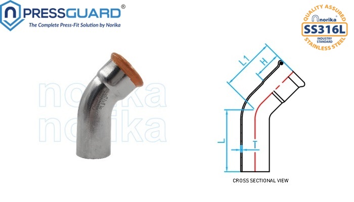 Stainless Steel 316L Press Fit 45 Deg Elbow(MxF)